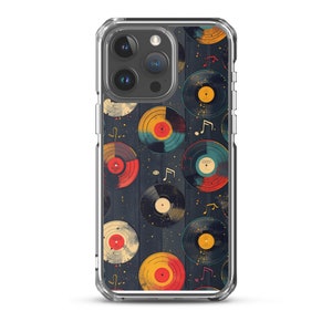 Aesthetic Phone Case - Clear iPhone Case with Retro Vinyl Records Design, Protective Music Lover Gift