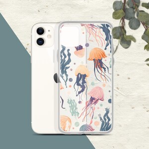 Etui na iPhone'a z motywem meduzy pastelowej: przezroczysta osłona ochronna
