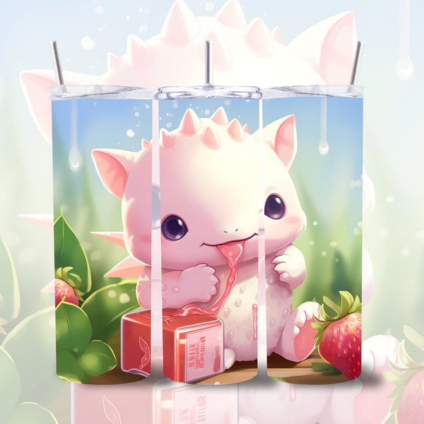 Tumbler Axolotl  , 20oz Skinny Tumbler Sublimation Design, Axolotl summer strawberry art, vintage Tumbler,