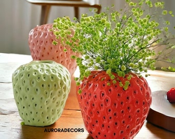 Lindo jarrón de frutas de fresa, adorable decoración de escritorio, jarrón de frutas, porta flores de fresa, regalo perfecto para ella, decoración de buena energía, colorido