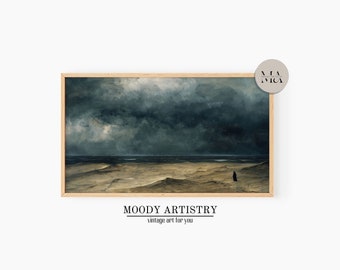 Samsung Frame TV Art 4k | Dark Ocean Thunderstorm Scene, Caspar David Friedrich Vintage Oil Painting | 3840x2160 pixels
