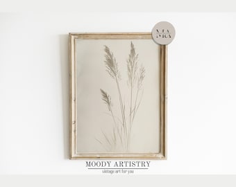 Botanical Fine Art Print of Wheat| Boho wall art, aesthetic decoration | 3:4 format instant download, printable wall art