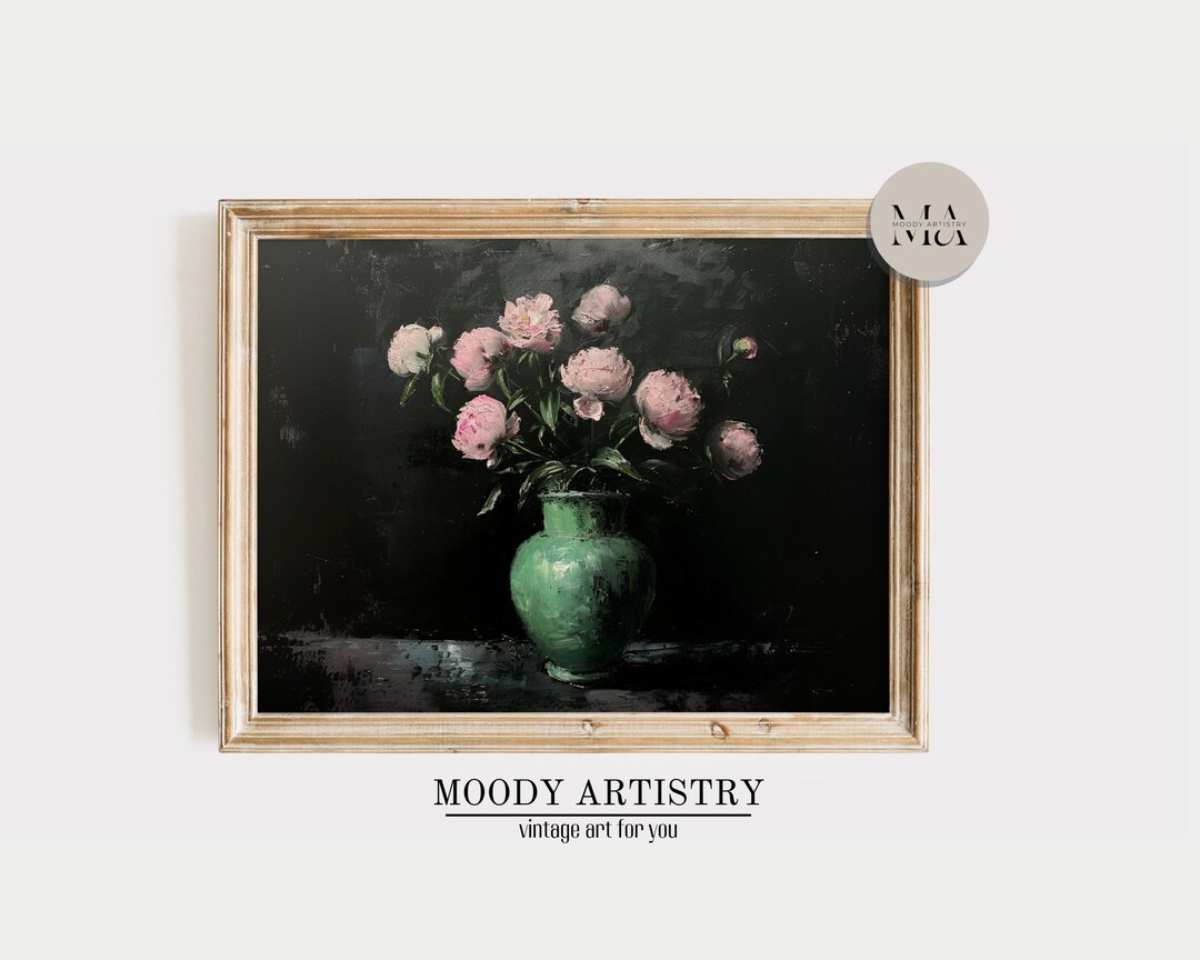 Vanitas Pink Flowers in a Vase | Dark Vintage Oil Painting, Moody Wall ...