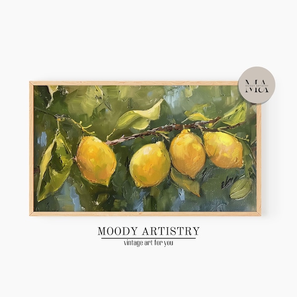 Samsung Frame TV Art 4k | Vintage Oil Painting of a Lemon Tree Branch | high resolution 3840x2160 pixels