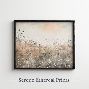 Wildflower Field Printable Spring Landscape, Watercolor Painting, Ethereal Landscape, Farmhouse Decor, Digital Download