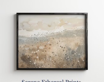 Wildflower veld etherische lente landschap, aquarel boerderij decor