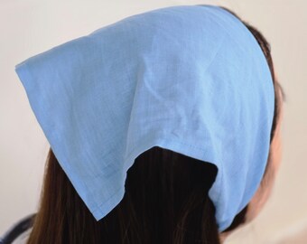 Blue Linen Bandana Linen Headscarf Embroidery Headscarf, Fairycore Hair Accessories Bandana for women Summer Triangle Headscarf Gift for her
