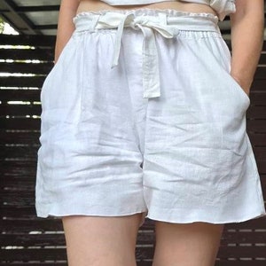 White Shorts linen Shorts Palermo Linen Wide Short, Linen Loose shorts, Linen High Waist Elastic Shorts, Over size Short, Short with pockets