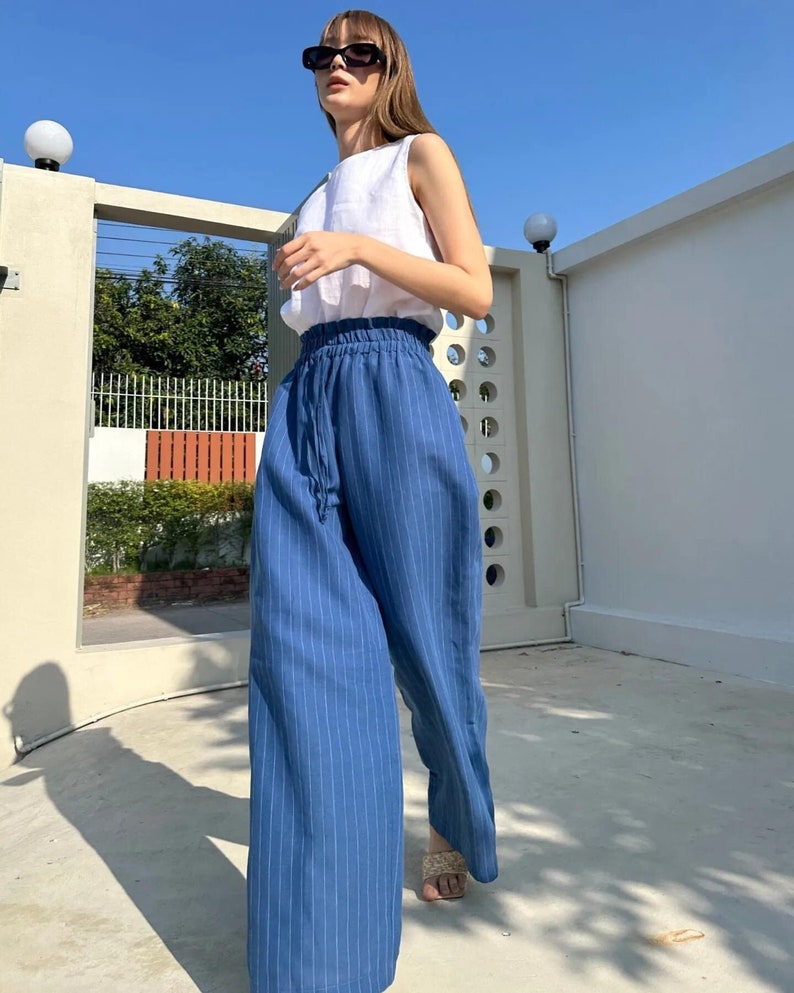 Linen Denim pants, Linen trousers, Pants for wemen, Wide Leg Pant, Custom Pants, Plus size Linen Pants, Linen Palazzo Pants, Elastic pants zdjęcie 7