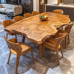 Live Edge Solid Wood Dining Table Modern Wood Dining Table Farmhouse Kitchen Table Living Room Kitchen Decor Handmade Wooden Kitchen Table