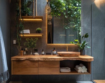 Handmade sink vanity Rustic wood bathroom furniture Mid century vanity console table Solid wood bathroom vanity Handcrafted Side Table