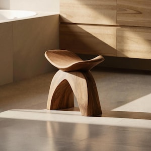 Rustic Wood Shower Seat for Indoor Use Solid Teak Shower Bath Spa Foot Stool Side Table Water Resistant Rustproof Hardware Bathroom Decor
