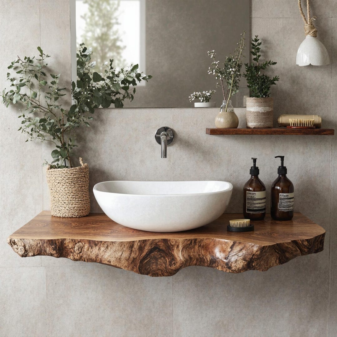 Photo inspiration: Reclaimed Live Edge Bathroom Vanity Shelf Handmade Vanity Corner Shelf Photo Inspiration