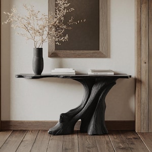 Reclaimed wood black console table rustic wooden entry way table console furniture handcrafted refined wall table unique home decor