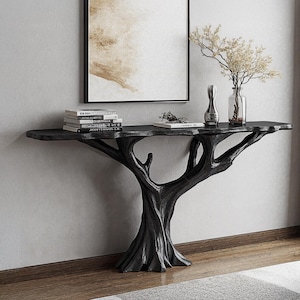 Reclaimed black entry way table rustic refined wall table handcrafted solid wood console table console furniture unique home decor