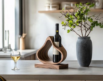 Rustic solid wood wine rack countertop handcrafted wine stand farmhouse  wine bottle holder for modern kitchen or home bar decor