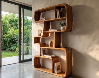 Live Edge Display Shelf, Solid Wood Bookshelf, Handcrafted Room Divider, Rustic Bookcase, Modern Cabinet