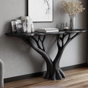 Rustic wooden entry way table Reclaimed wood black console table handcrafted refined wall table  console furniture unique home decor