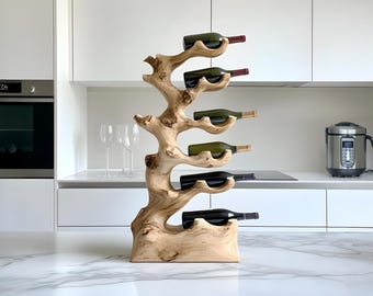 Rustic wine bottle holder farmhouse wine stand handcrafted solid wood wine rack countertop for modern kitchen or home bar decor