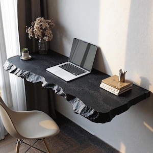 Wooden handmade wall mounted bracket desk Handcrafted live edge floating desk rustic children study table natural wood home office table