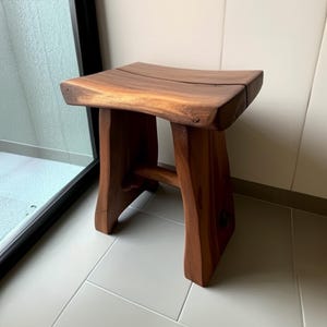 Farmhouse Wood Shower Seat for Indoor Use Solid Teak Shower Bath Spa Foot Stool Side Table Water Resistant Rustproof Hardware Bathroom Decor