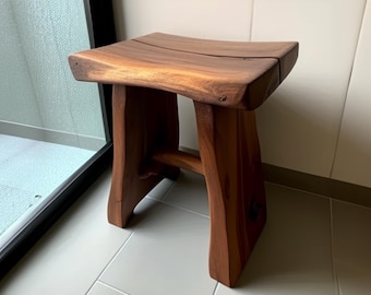 Farmhouse Wood Shower Seat for Indoor Use Solid Teak Shower Bath Spa Foot Stool Side Table Water Resistant Rustproof Hardware Bathroom Decor