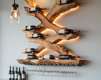 Rustic wine bottle holder solid wood wine rack countertop mid century wine stand for modern kitchen or home bar decor