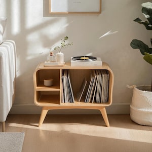 Solid Wood Turntable Stand Rustic Record Player Stand Farmhouse Media Stereo Cabinet Living Room Furniture Record Storage