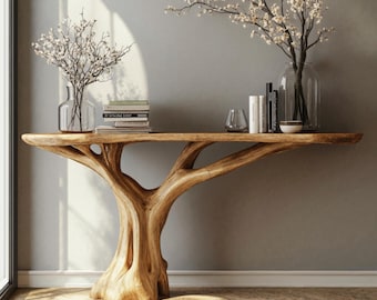 Rustic entry way table handcrafted live edge console furniture farmhouse wooden table handmade refined wall table unique home decor