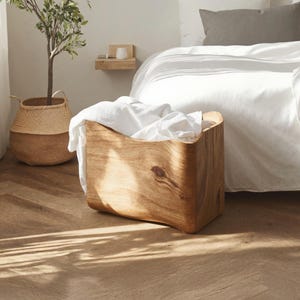 Wood Laundry Basket with Lid Handmade Wooden Hamper Farmhouse Style Laundry Bin Rustic Bathroom Organizer Clothes Storage Basket for bedroom