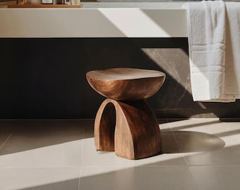 Rustic Wood Shower Seat for Indoor Use Solid Teak Shower Bath Spa Foot Stool Side Table Water Resistant Rustproof Hardware Bathroom Decor