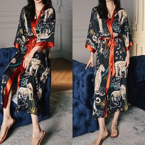 Women Half Sleeve Robe Flower Print Kimono Home Dress Sleepwear Comfortable 3
