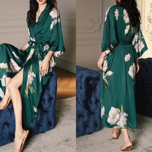Women Half Sleeve Robe Flower Print Kimono Home Dress Sleepwear Comfortable zdjęcie 5