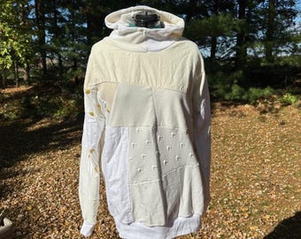 Upcylced Hoodie - Mickey Mouse Patchwork - White, Cream, Gold