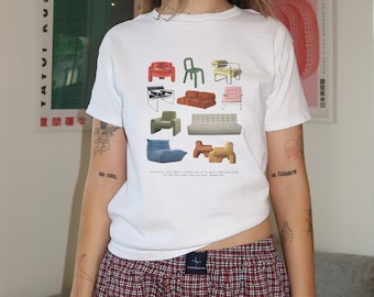 Stoel T-shirt Baby T-shirt | Stedelijke streetwear grafisch shirt, baby tee Y2k jaren '90, mid-century modern stoelshirt, unisex vintage tshirt