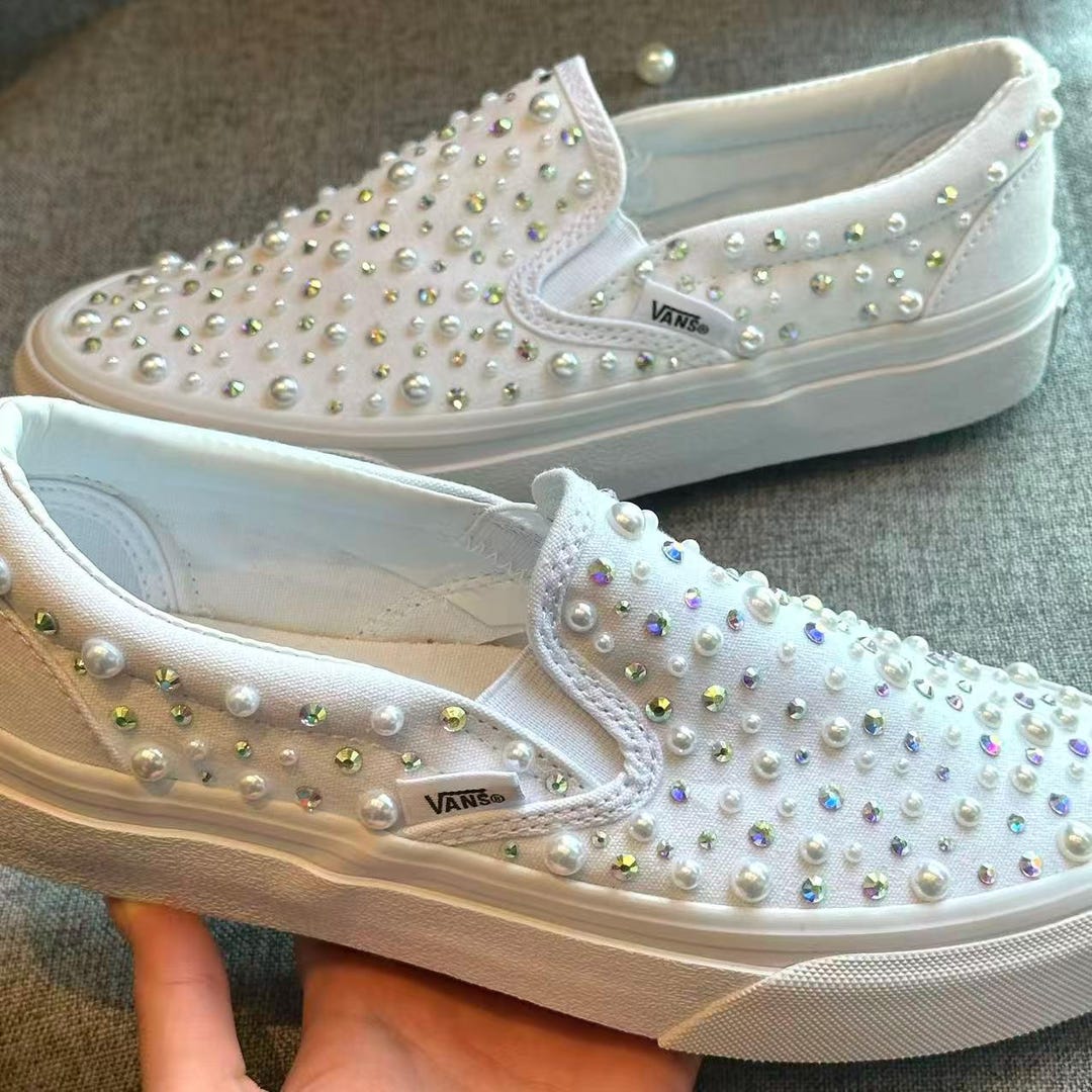 Custom Pearl Rhinestone Slip-on Wedding Shoes - Custom Pearl Bridal ...