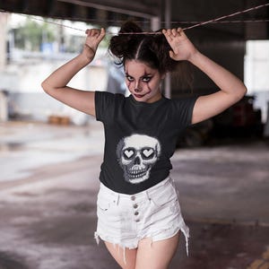 Camiseta unisex de algodón grueso con diseño de calavera. Camiseta gráfica genial para Halloween, ropa informal, idea de regalo, merchandising de banda, estilo vintage.