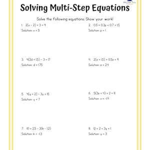 Colorful Solving Multi-step Equations Tiered Worksheets - Etsy