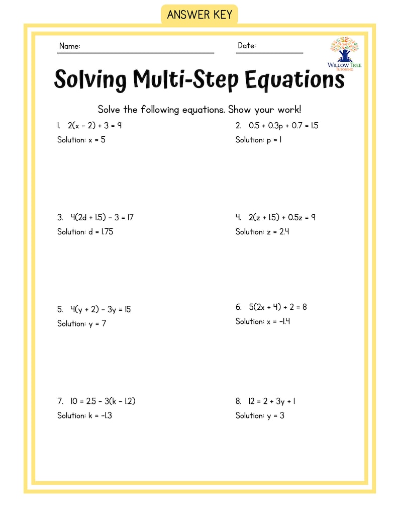 Colorful Solving Multi-step Equations Tiered Worksheets - Etsy