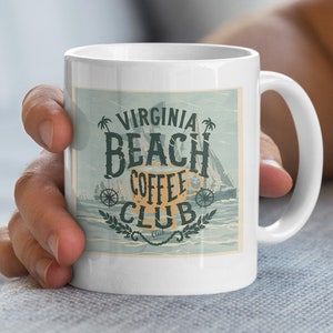 Virginia Beach Coffee Club Mug, Collectible Mug, Unique City Themed Espresso Cup, Coffee Club, Virginia Beach Mug