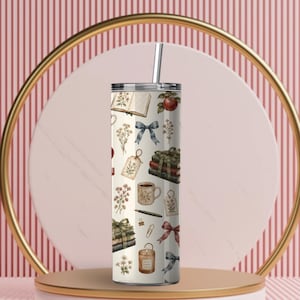 Librarian Retirement Gift Botanical Apple Motif Bottle Watercolor Travel Cup Book Reader Commuter Flask Illustration Stainless Container