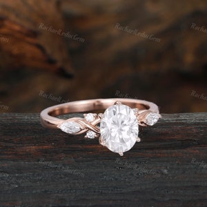 Oval Moissanite engagement ring Unique Rose gold engagement ring woman twig Marquise Diamond ring wedding Bridal Promise Anniversary ring