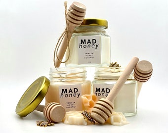 Hand Poured Mad Honey Scented Candle / Honey Bee Candle / Honey, Vanilla & Coconut Scented Candle / Soy Wax / 2 oz / Decorative Candle