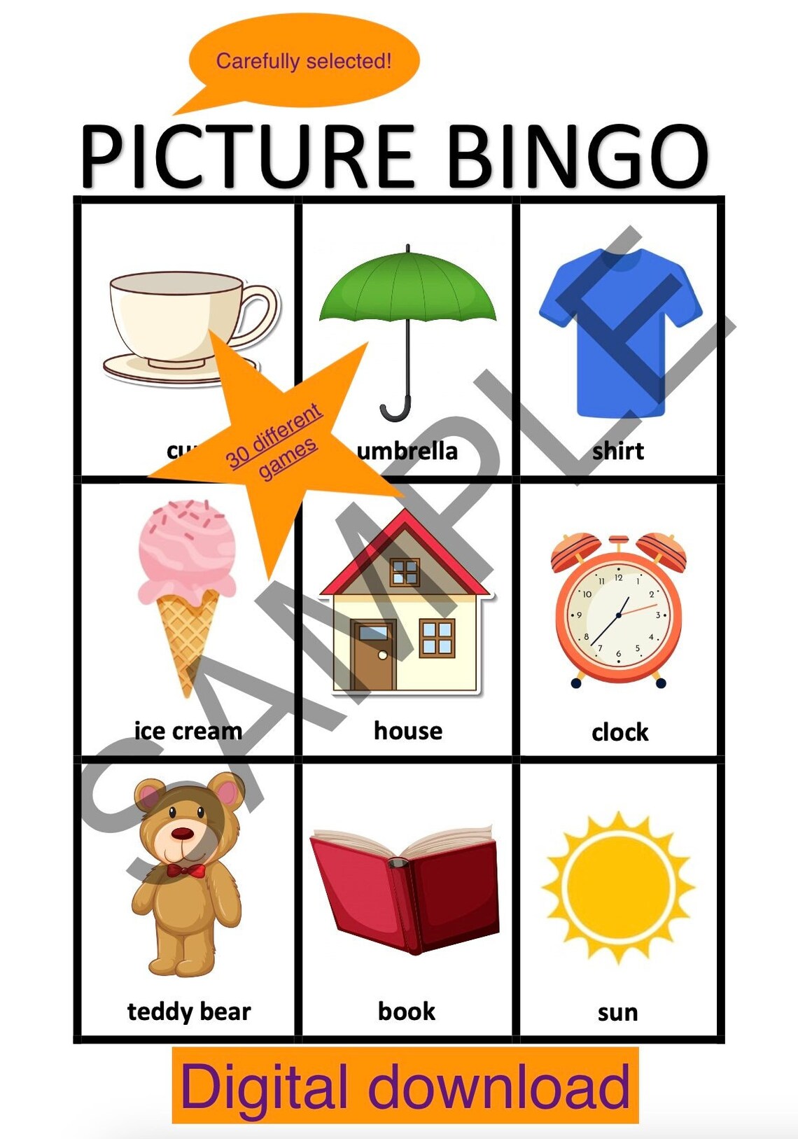 Printable Picture Bingo - Etsy