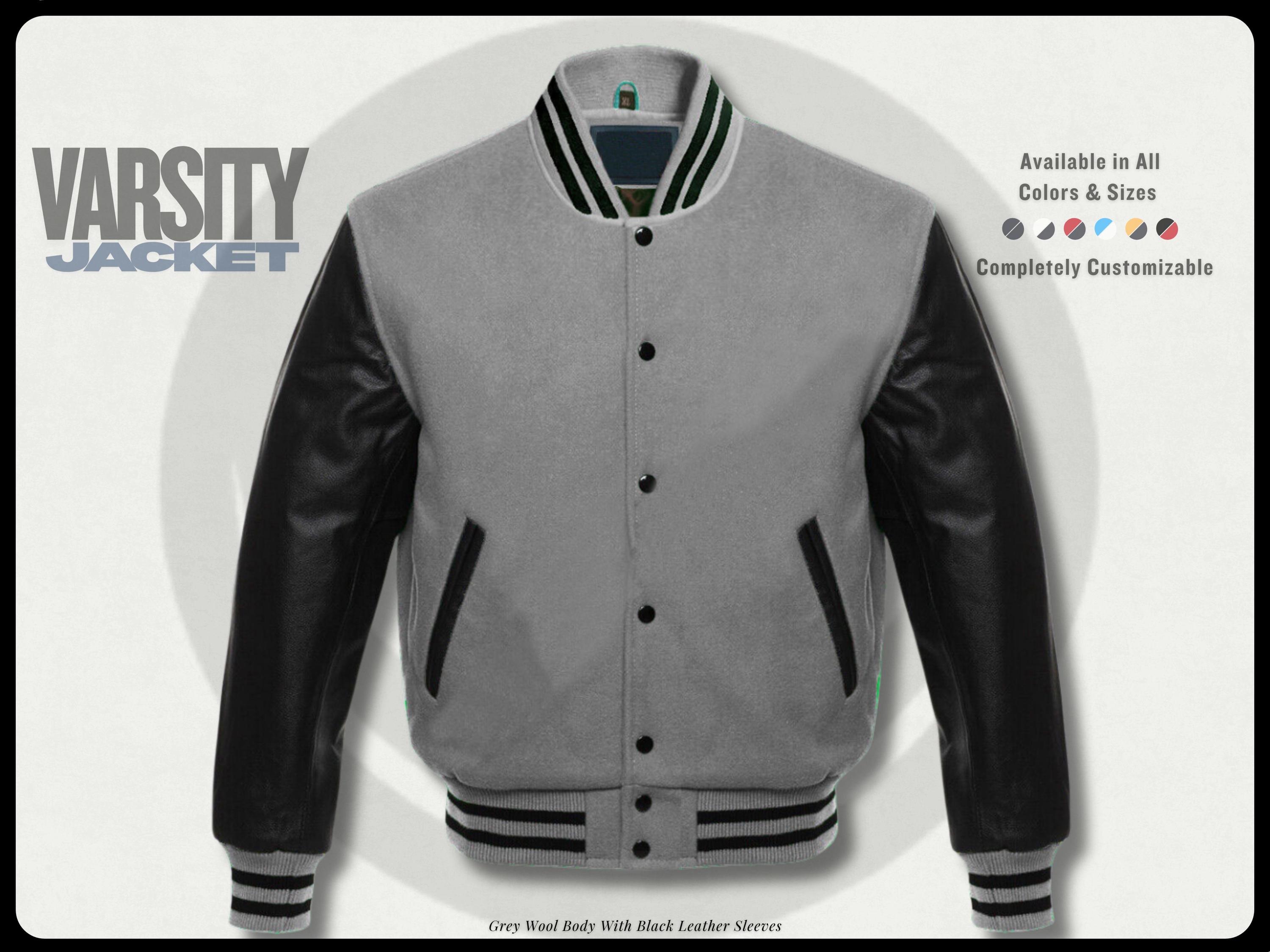 Custom Varsity Jacket: Grey Wool & Black Leather Letterman Jacket