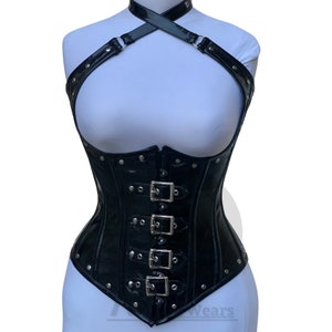 Handmade Black PVC Corset: Steel Boned Underbust Waist Cincher