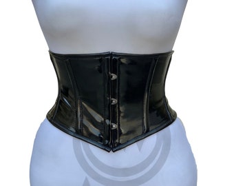 Custom Women Handmade Black PVC Steel Boned Underbust Corset Truly Waist Trainer PVC Hourglass- Gift for her