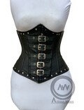 Handmade Black Leather Underbust Corset: Steel Boned Waist Cincher