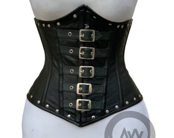 Underbust corset Custom Handmade Black Leather Steel Boned Corset Waist Cincher Hourglass with Front Buckles renaissance corset for women