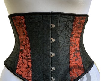 Custom Handmade Corset Women's Underbust Red Black Brocade Corset Steel Boned Waspie Corset Waist Cincher Body Waist Trainer Gift for women